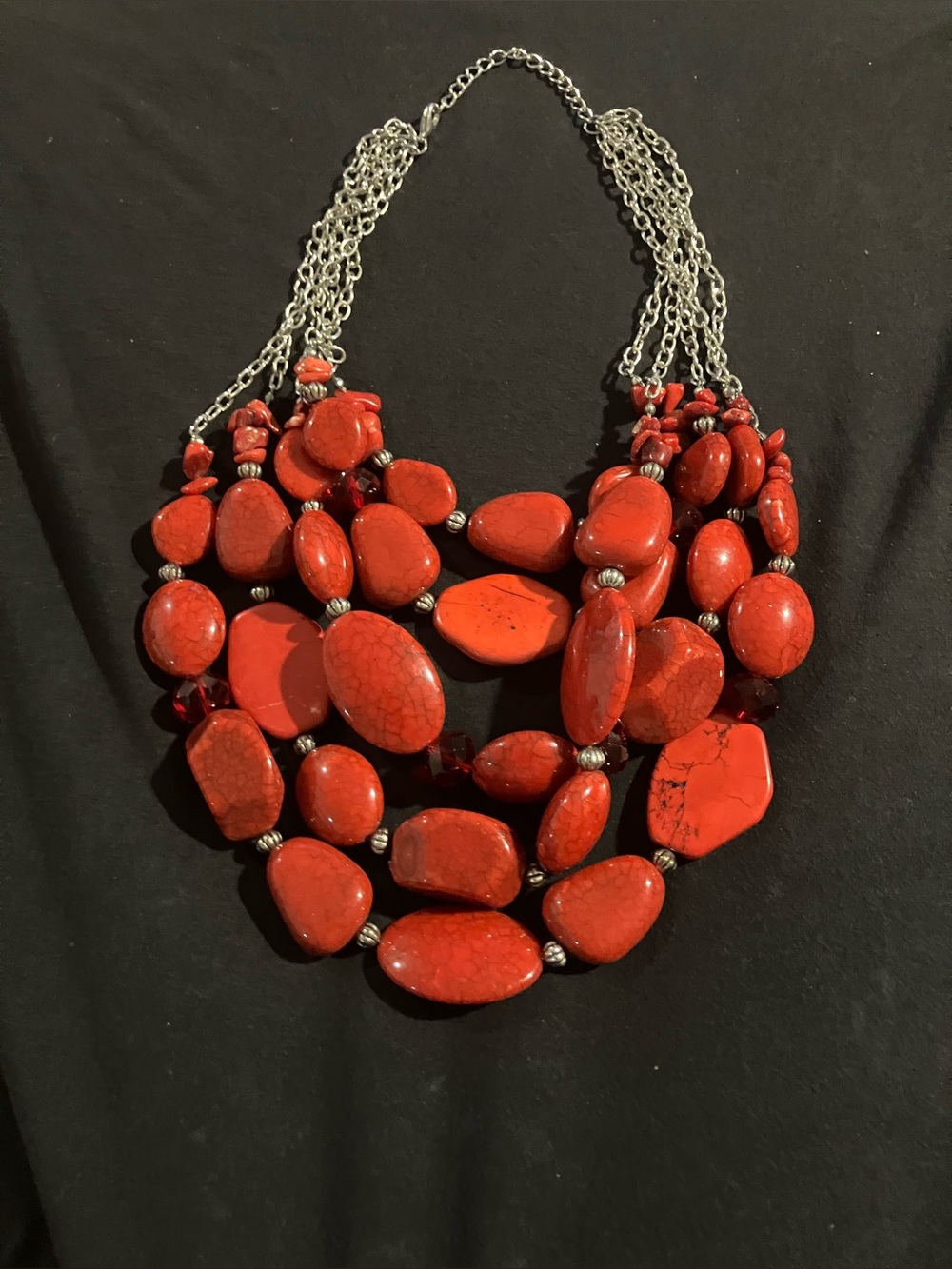 Bold Red Multi-Strand Statement Necklace
